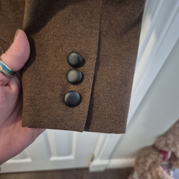 Coldwater Creek faux leather trim brown blazer with floral embroidery details. - Picture 6 of 8